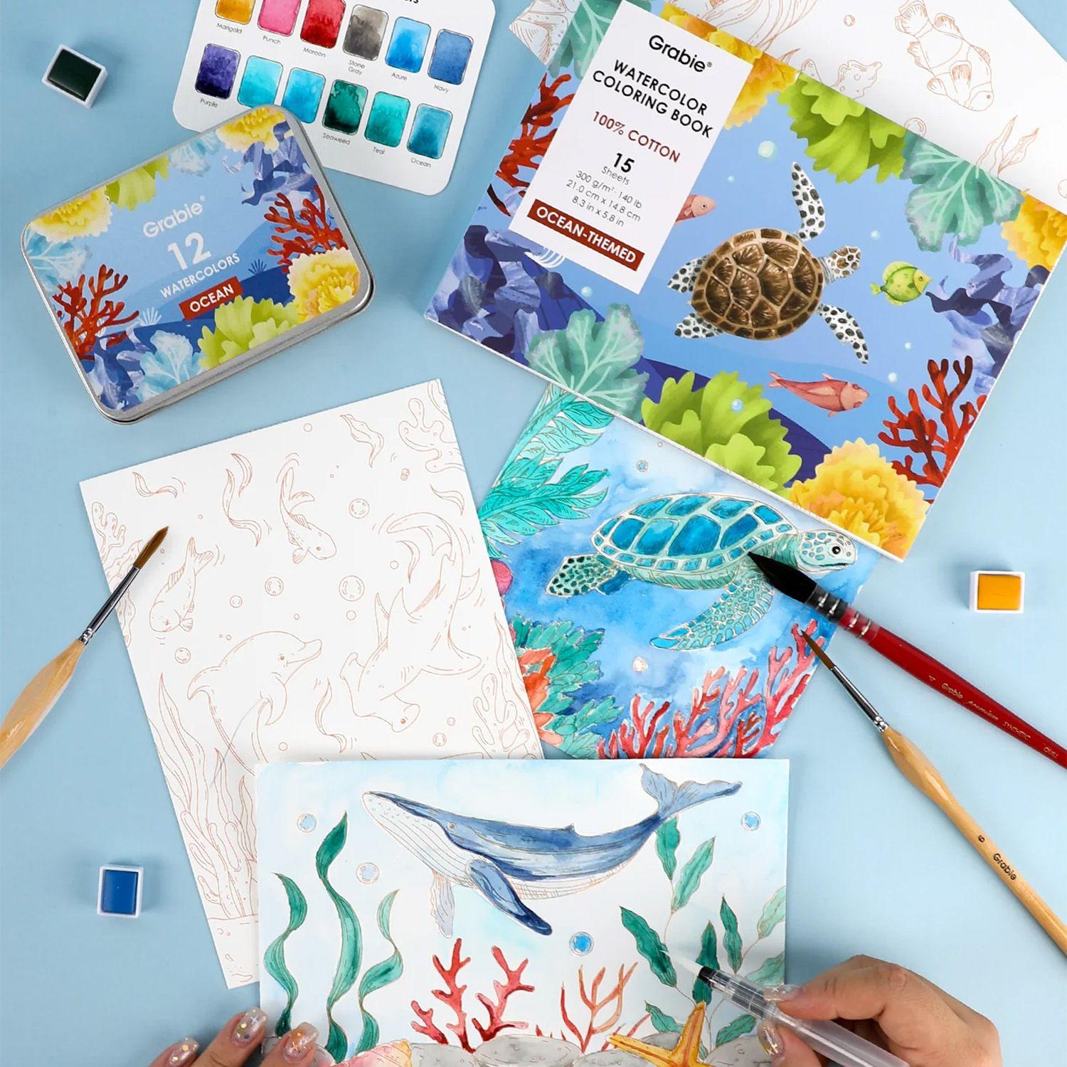 Libro de Acuarela para Colorear 15 hojas A5 300g/m² Oceano-6