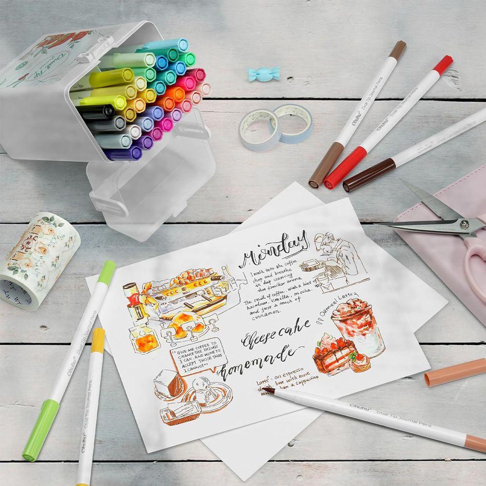 Ohuhu 40 marcadores a base de agua, pincel y fineliner-5