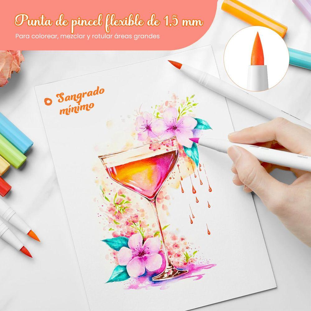 Ohuhu 40 marcadores a base de agua, pincel y fineliner-6