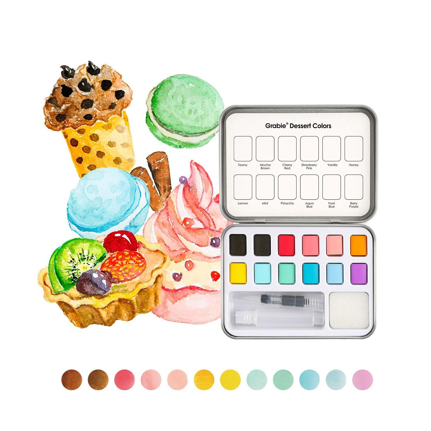 Grabie Set Acuarela Bolsillo + Pincel 12 colores de Postres-1