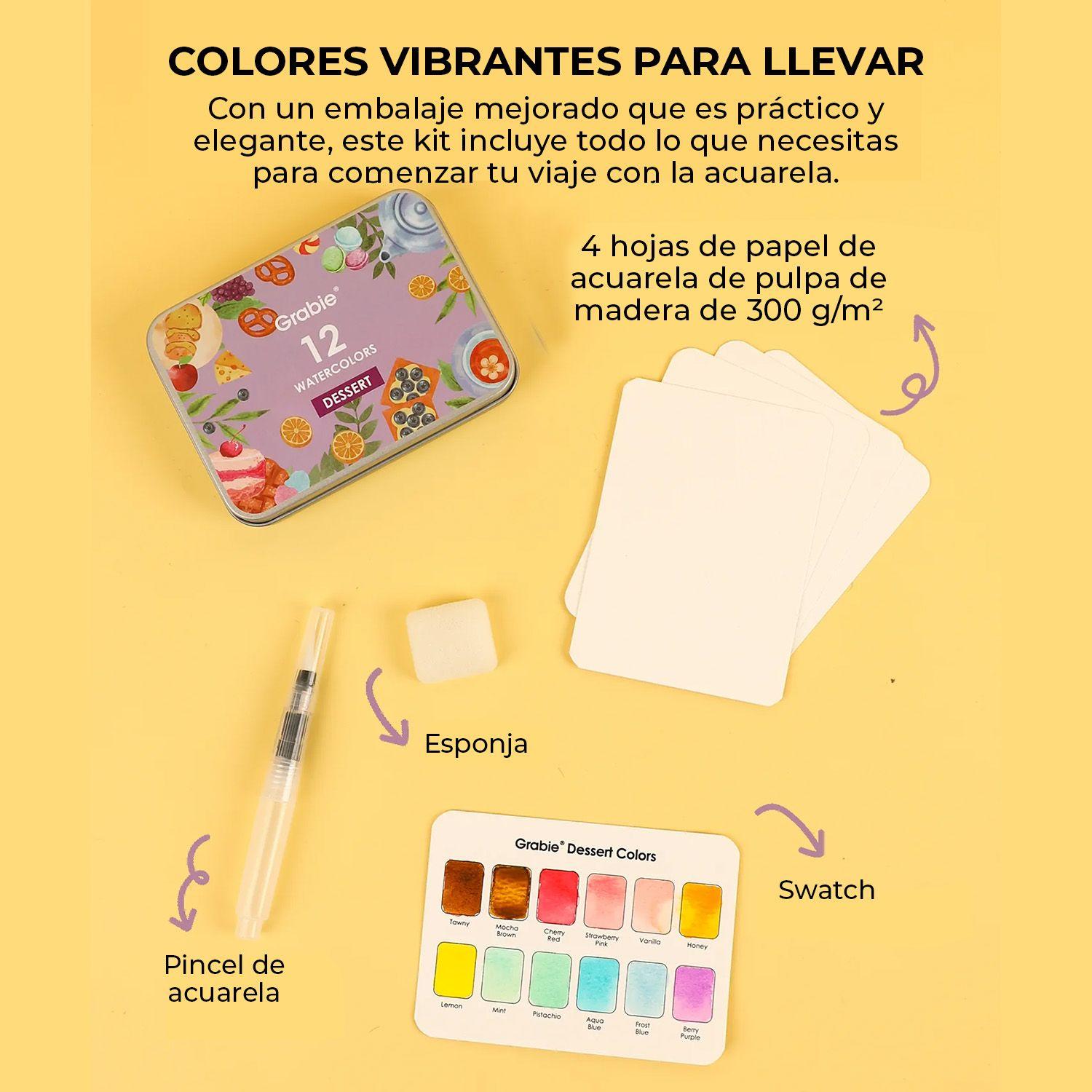 Grabie Set Acuarela Bolsillo + Pincel 12 colores de Postres-4