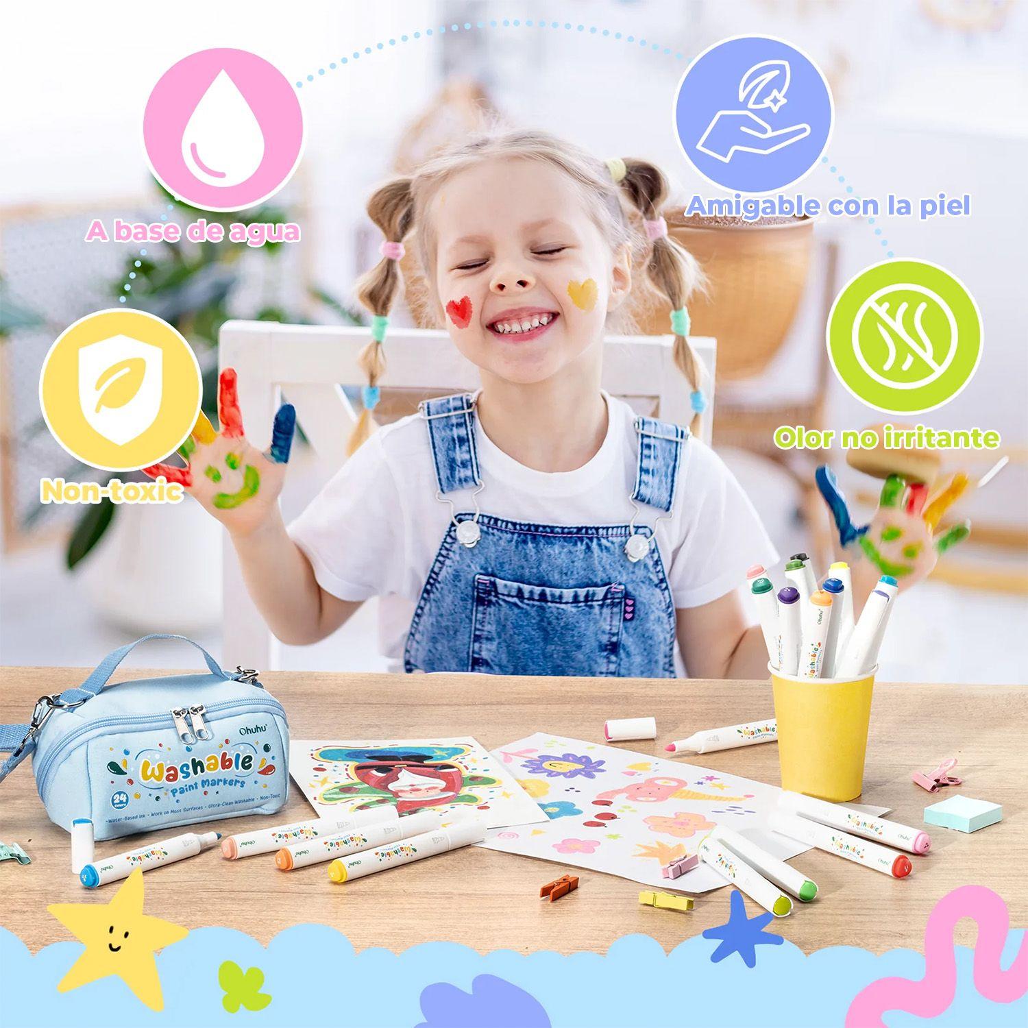 Ohuhu 24 Marcadores Acrílicos Lavables para Niños Punta Bala-2