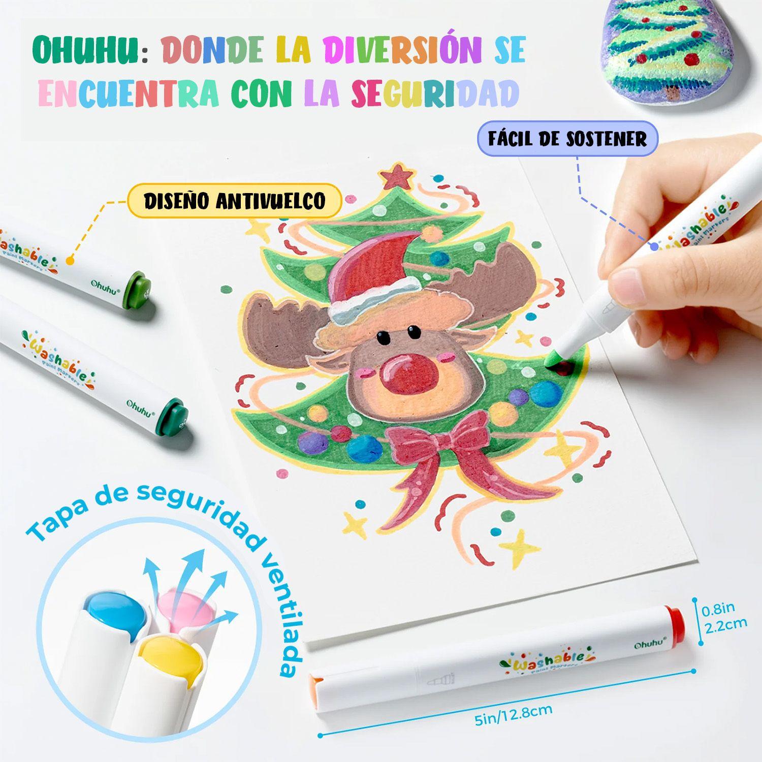 Ohuhu 24 Marcadores Acrílicos Lavables para Niños Punta Bala-3