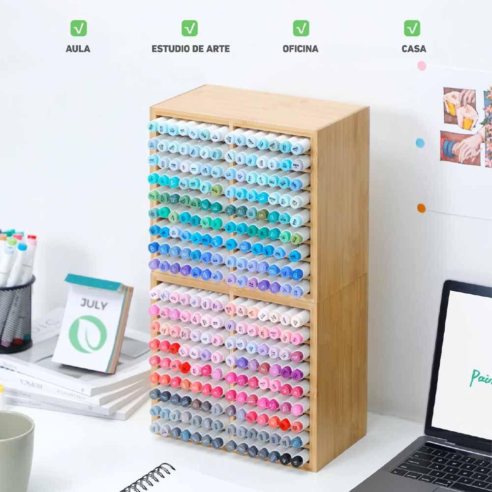 OHUHU ORGANIZADOR DE MARCADORES DE BAMBÚ PARA 126 UNIDADES-4
