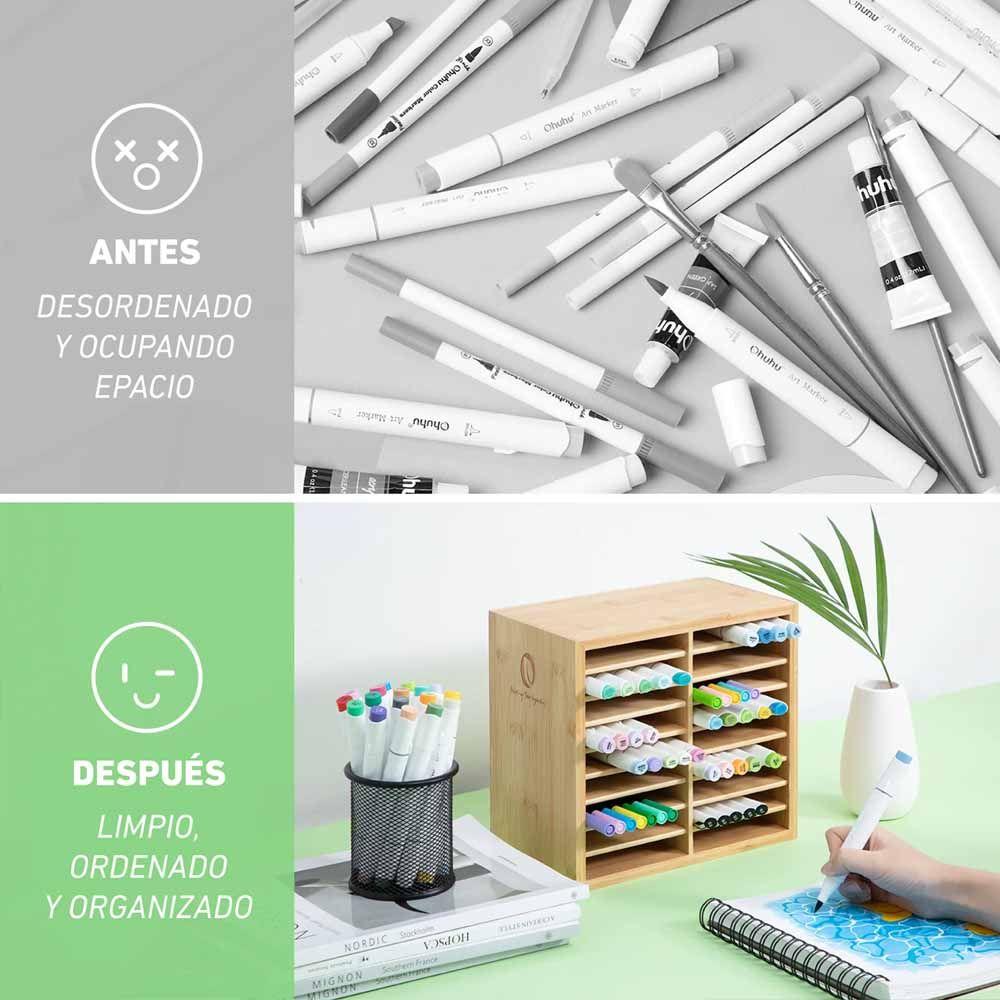 OHUHU ORGANIZADOR DE MARCADORES DE BAMBÚ PARA 126 UNIDADES-5