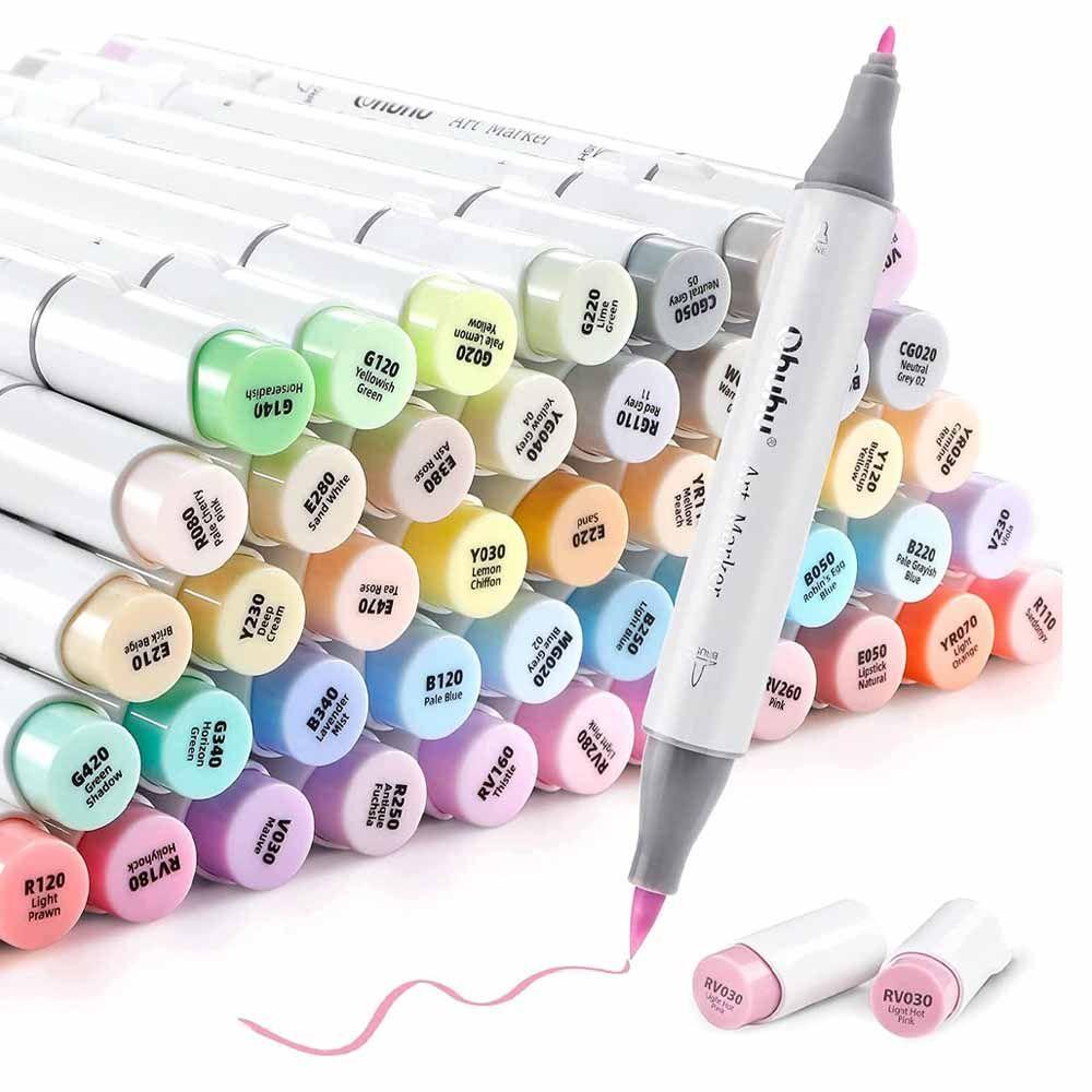 Ohuhu48 Marcadores De Alcohol Pastel+ 1 Blender. Pincel&fina-0