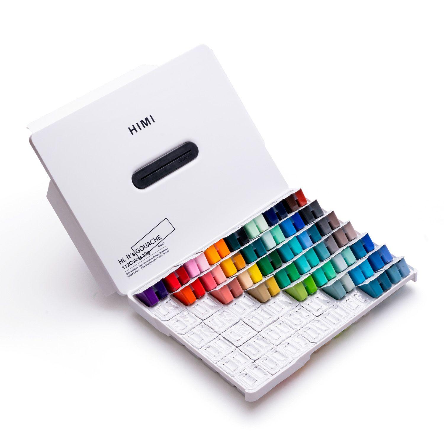 Himi Set Gouache 112 colores Twin Cup 12g Estuche Blanco-4