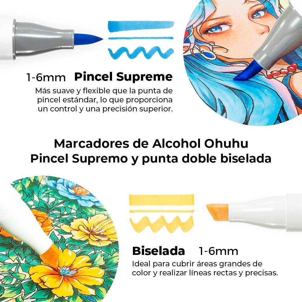 Ohuhu 36 Marcadores de Alcohol Pincel Supreme y Biselada-2