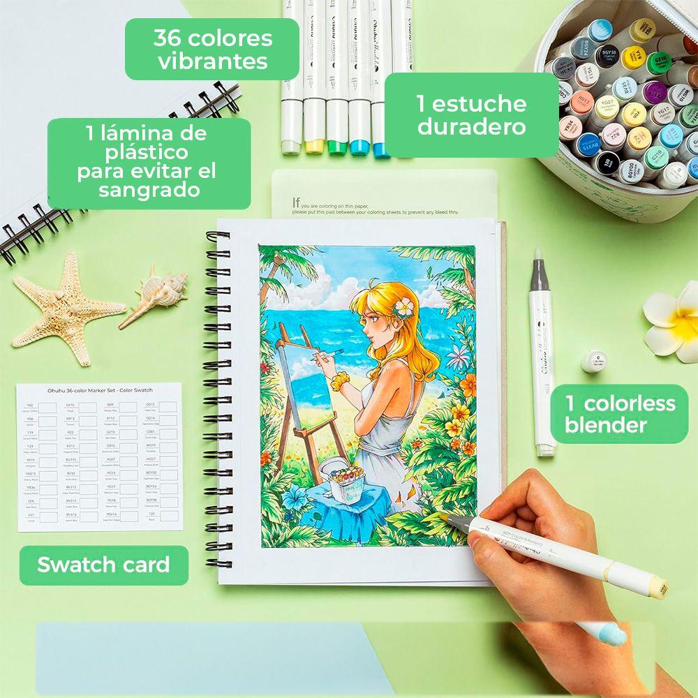 Ohuhu 36 Marcadores de Alcohol Pincel Supreme y Biselada-4