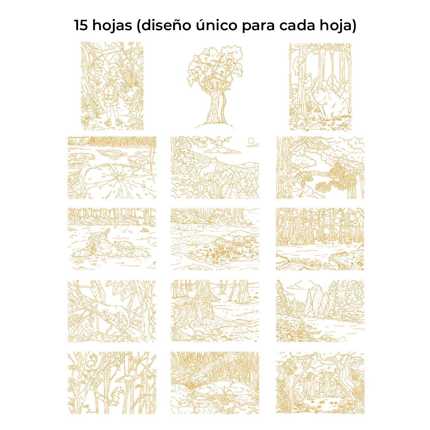 Libro Acuarela Colorear 100% Algodón 15 hojas A5 300g Bosque-2