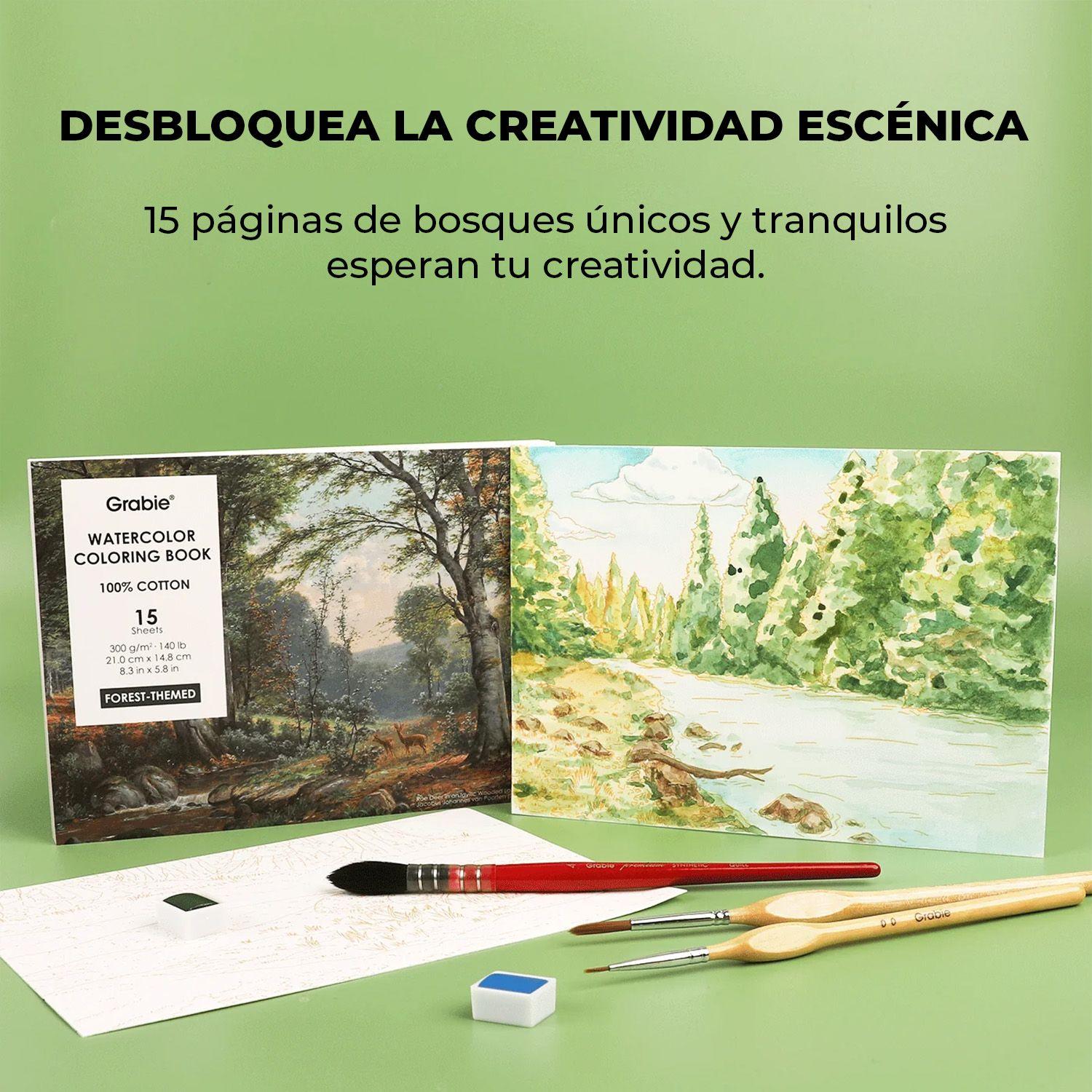 Libro Acuarela Colorear 100% Algodón 15 hojas A5 300g Bosque-5