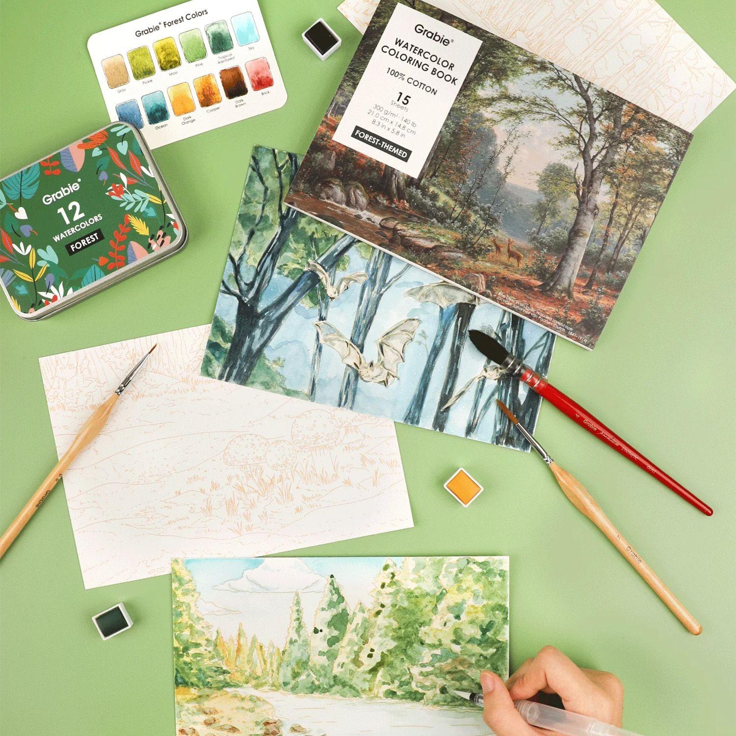 Libro Acuarela Colorear 100% Algodón 15 hojas A5 300g Bosque-6