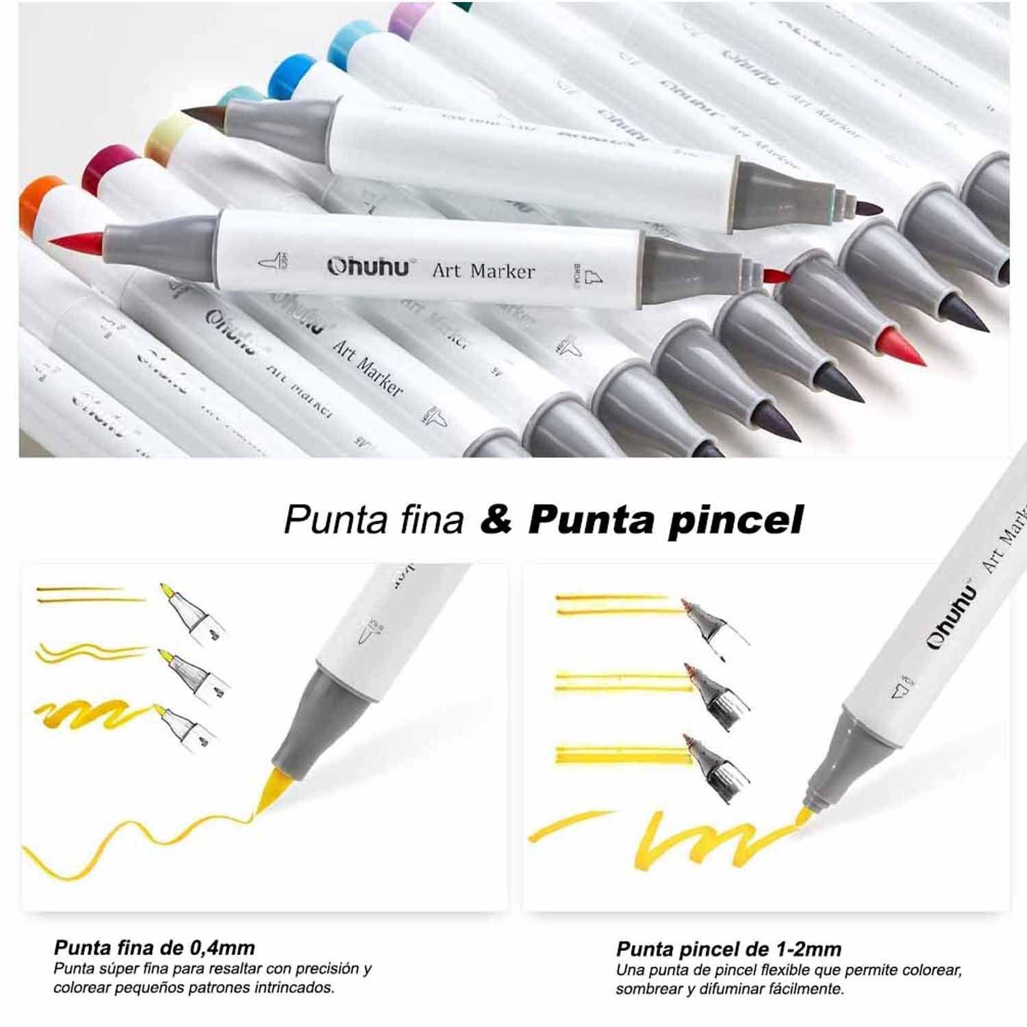 Ohuhu 48 Marcadores Alcohol Basicos +1 Blender Pincel & Fina-3