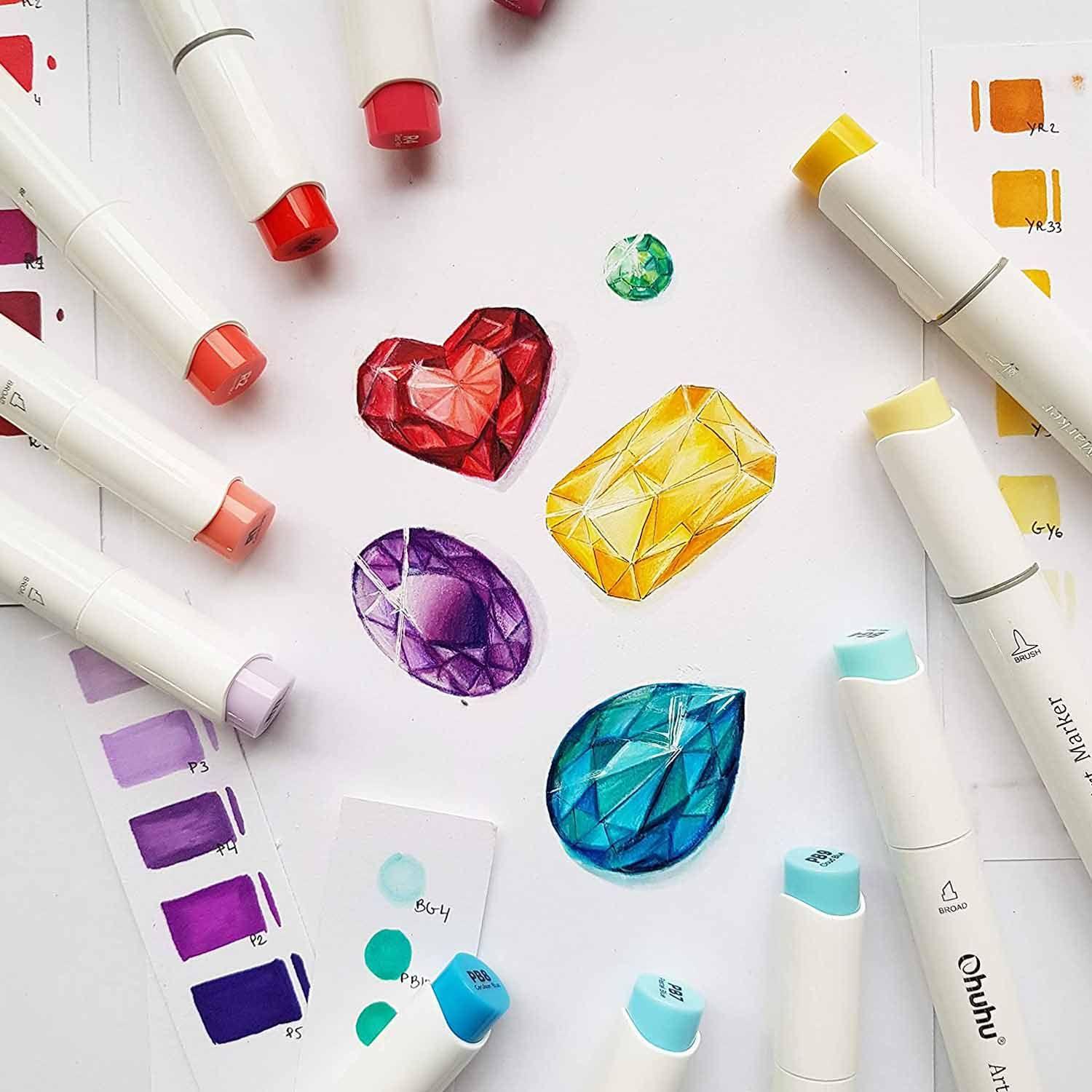 Ohuhu 48 Marcadores Alcohol Basicos +1 Blender Pincel & Fina-5