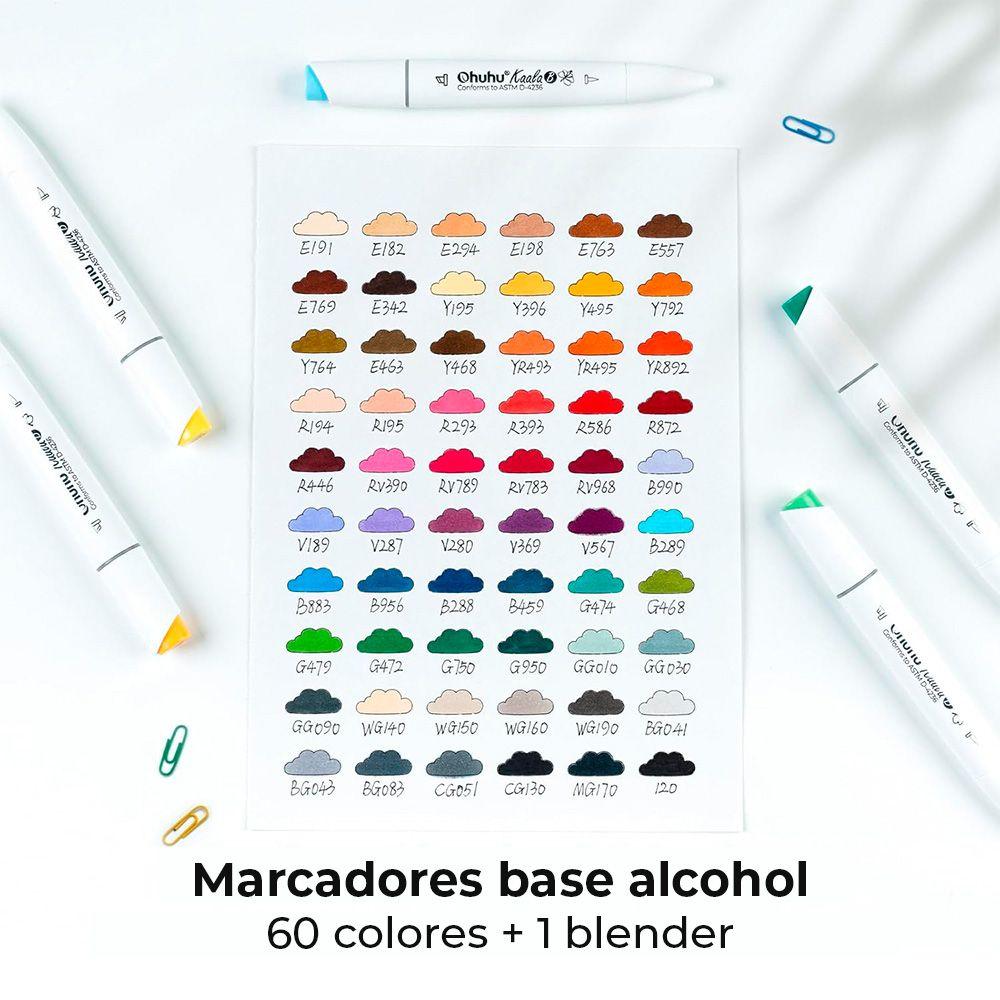 Ohuhu 60 Marcadores Base Alcohol Mini pincel y Biselada fina-2