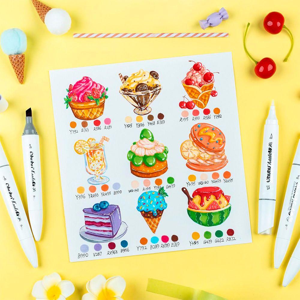 Ohuhu 60 Marcadores Base Alcohol Mini pincel y Biselada fina-5