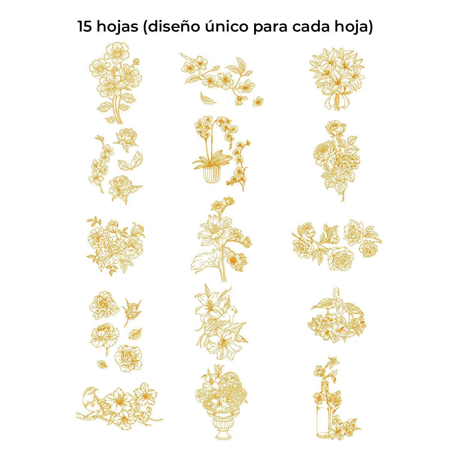 Libro de Acuarela para Colorear 15 hojas A5 300g/m² Floral-2