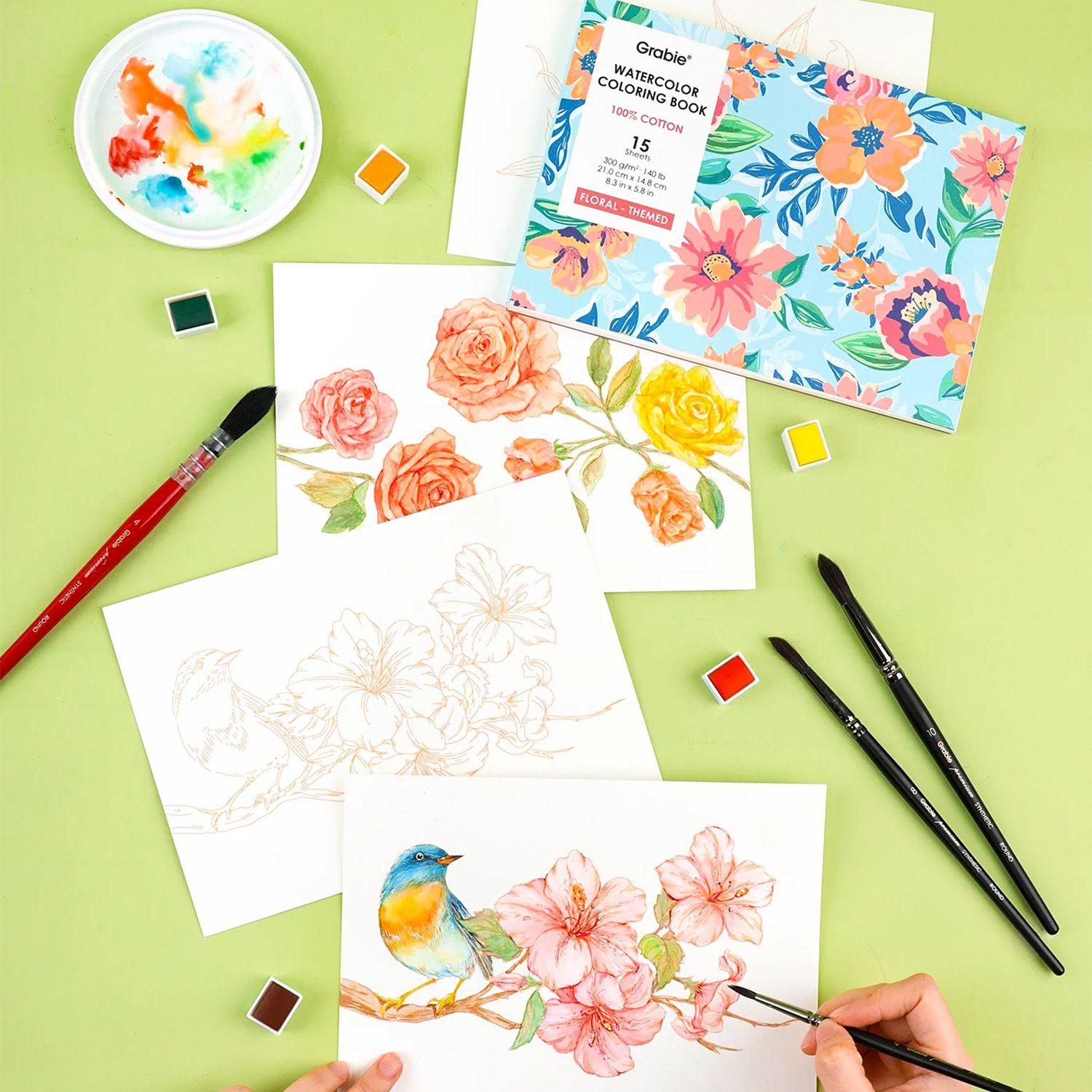 Libro de Acuarela para Colorear 15 hojas A5 300g/m² Floral-6