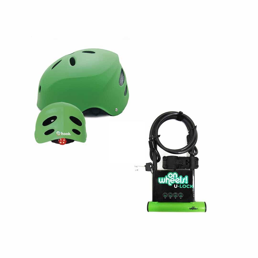 Casco Con Luz Verde + Candado Ow Largo Con Piola Y Soporte-0