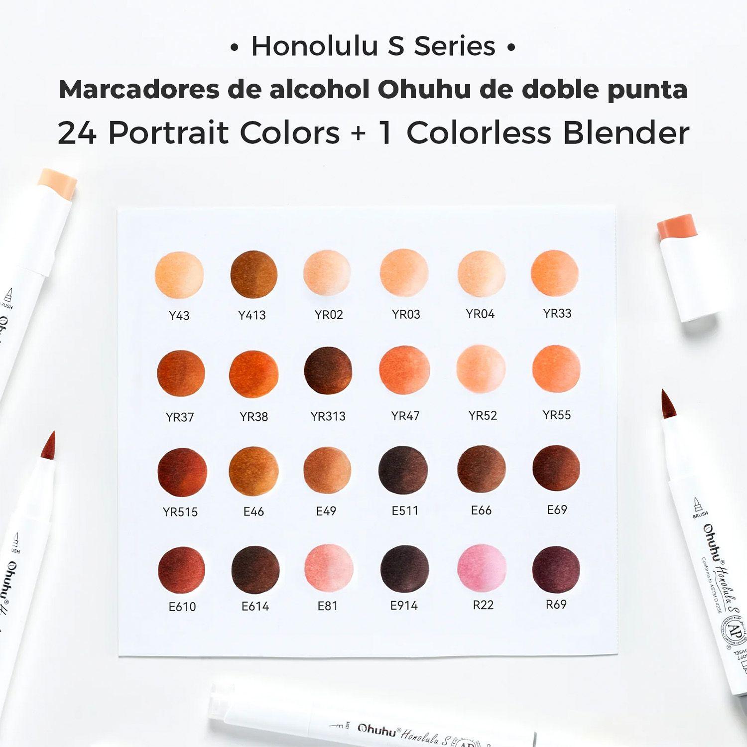 Ohuhu 24 Marcadores Piel Honolulu S Pincel & Biselada Suave-2