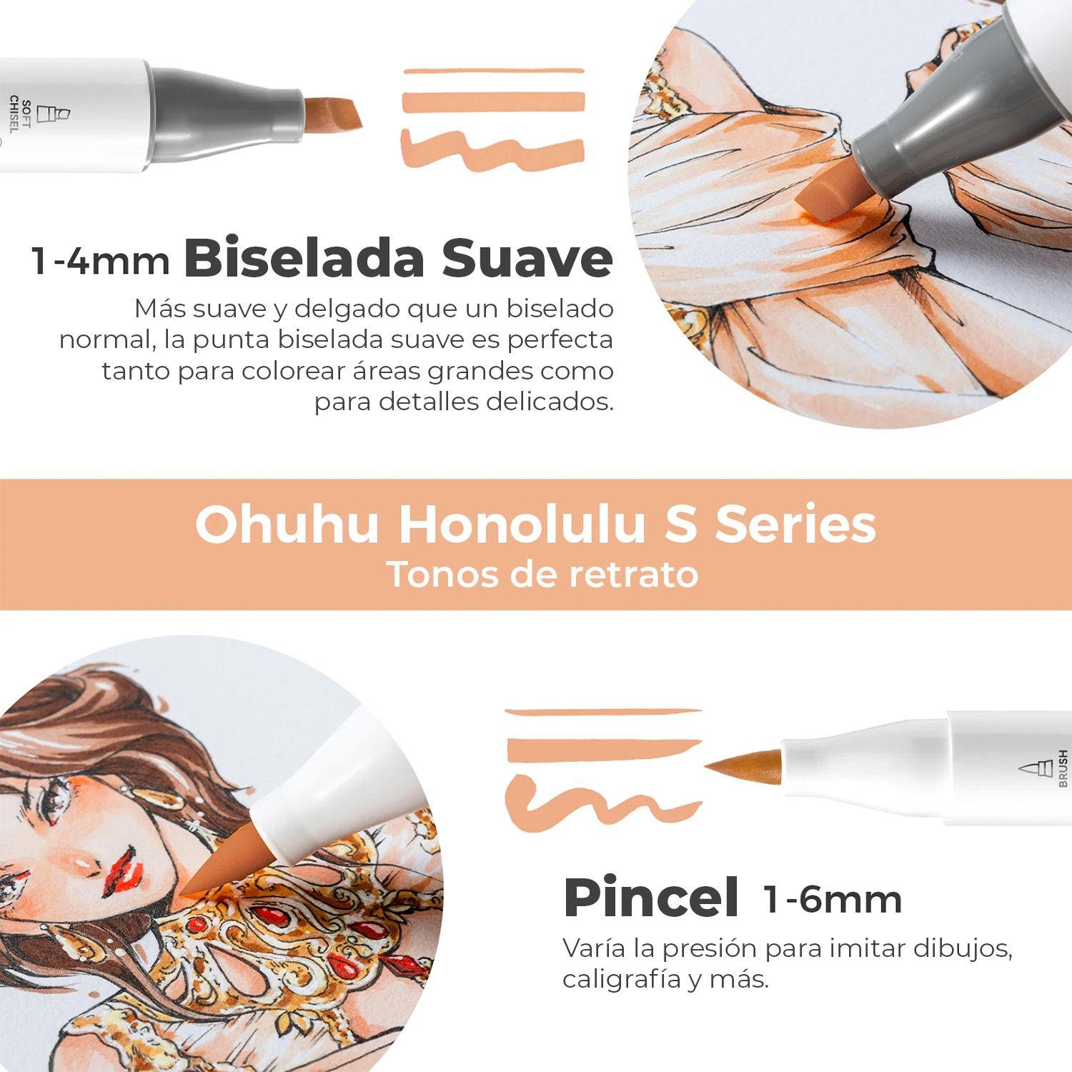 Ohuhu 24 Marcadores Piel Honolulu S Pincel & Biselada Suave-3