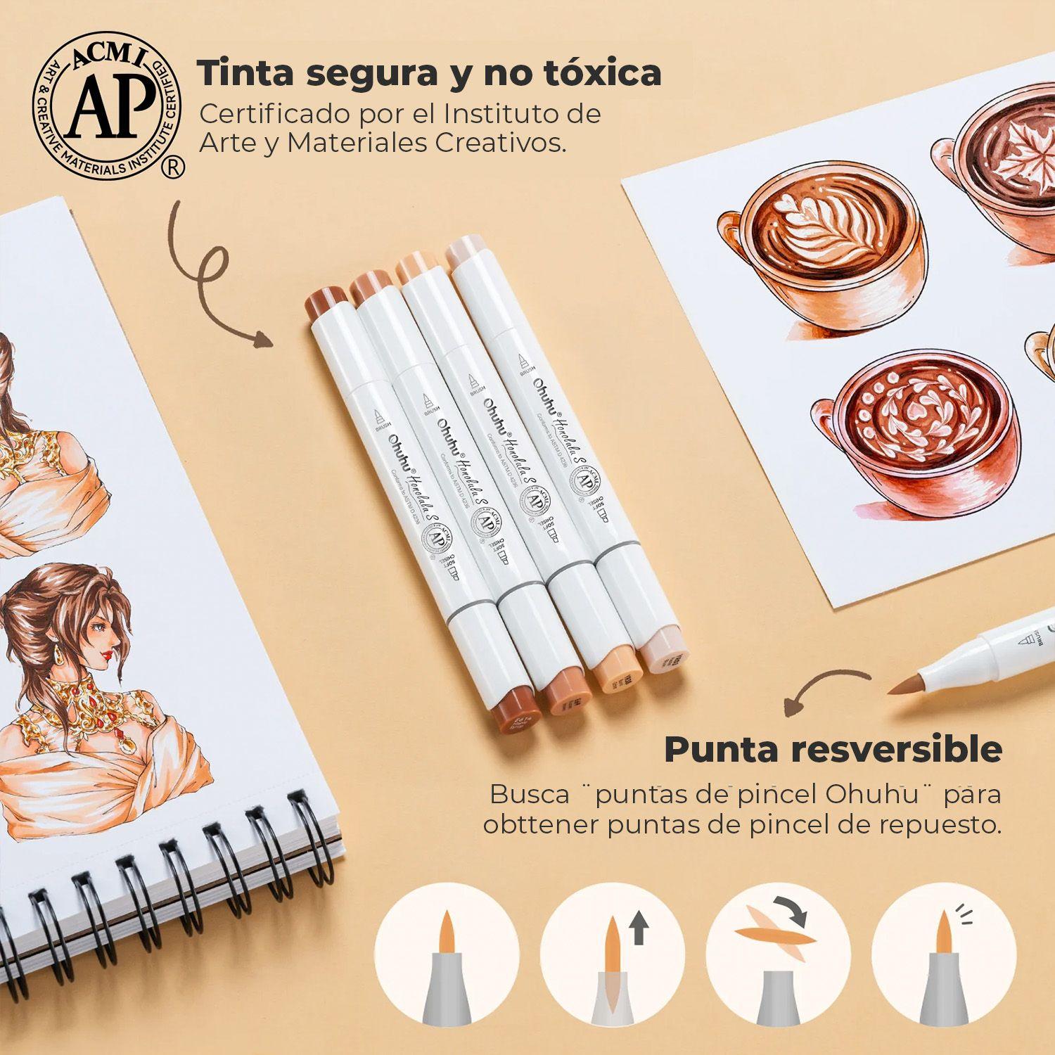 Ohuhu 24 Marcadores Piel Honolulu S Pincel & Biselada Suave-5