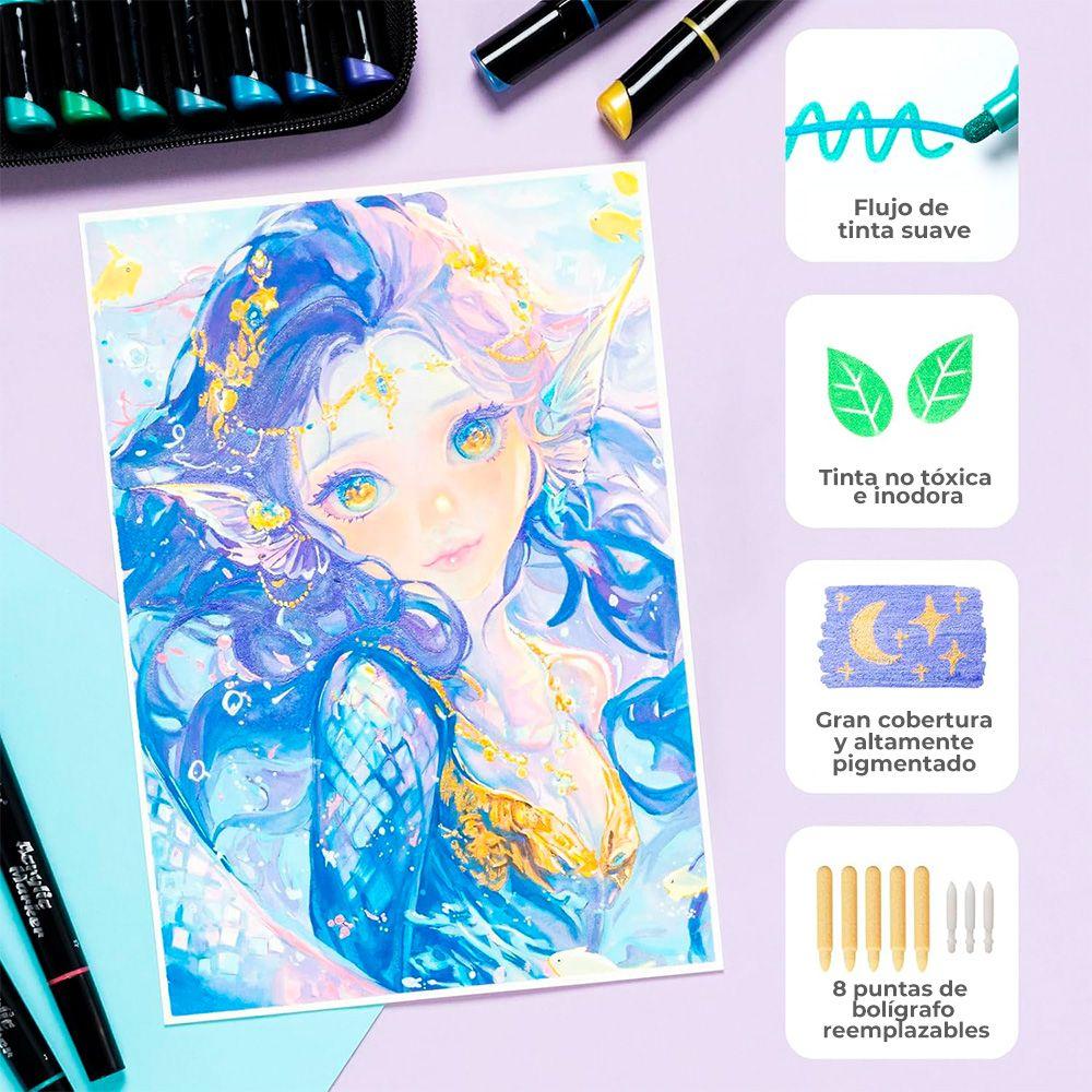 Ohuhu 90 Marcadores Acrílicos Punta Fina y Redonda-3