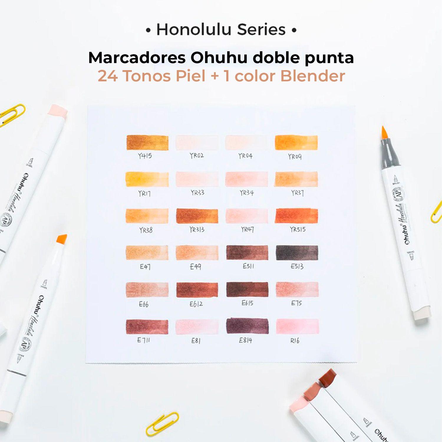 Ohuhu 24 Marcadores Alcohol Tonos Piel Pincel & Biselada-2