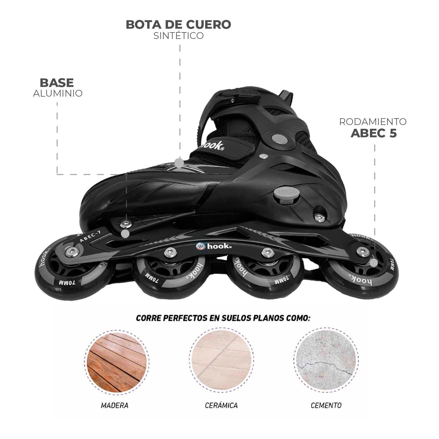 Patines en Linea Extensibles Hook Fitness Negro L (38-41)-7
