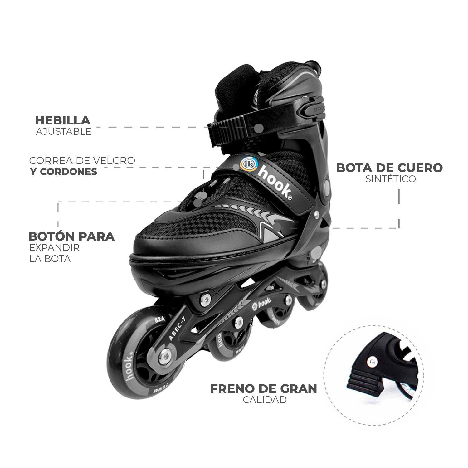 Patines en Linea Extensibles Hook Fitness Negro L (38-41)-8