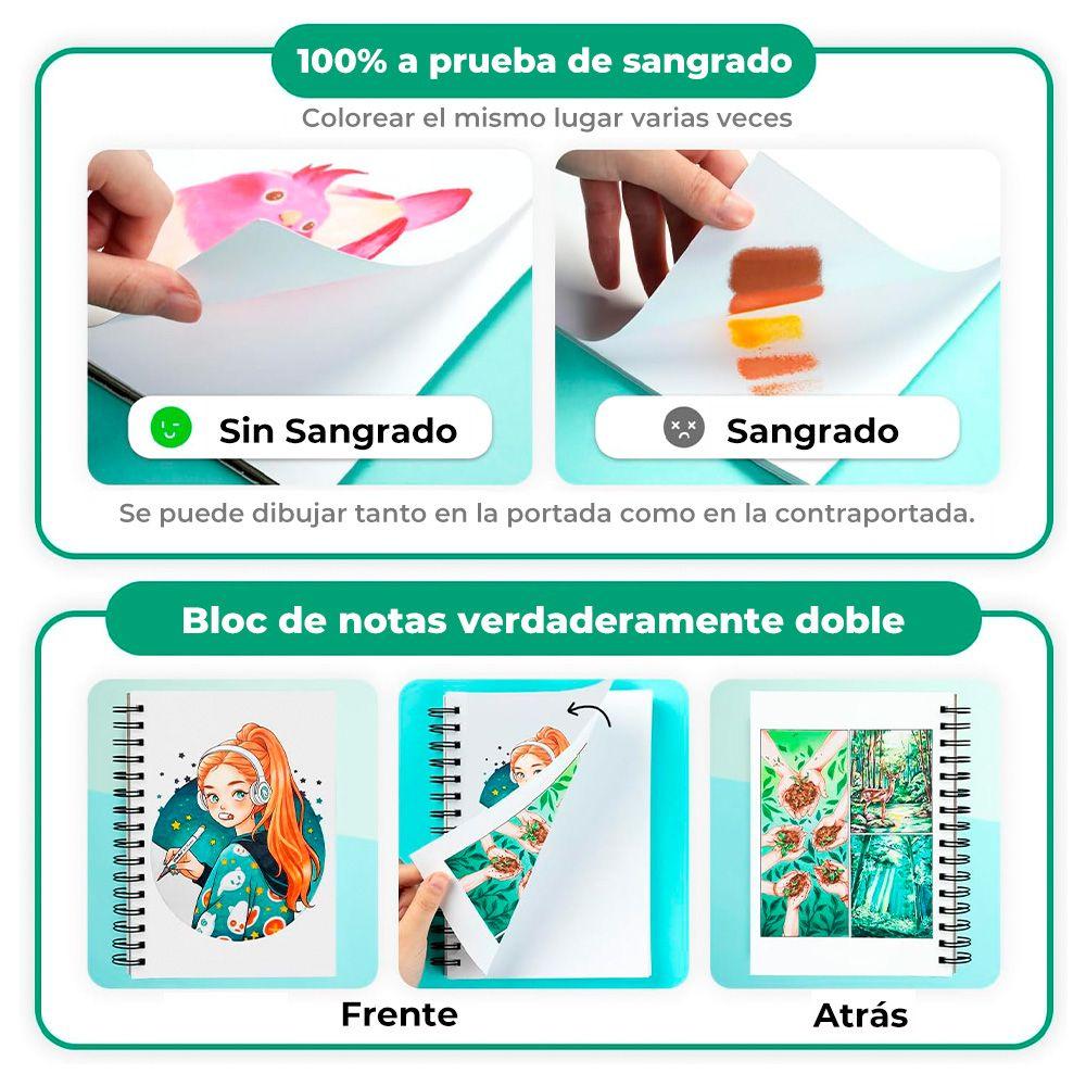 Ohuhu Block Doble Cara (21,6x14cm,60hojas,150g) AntiSangrado-4