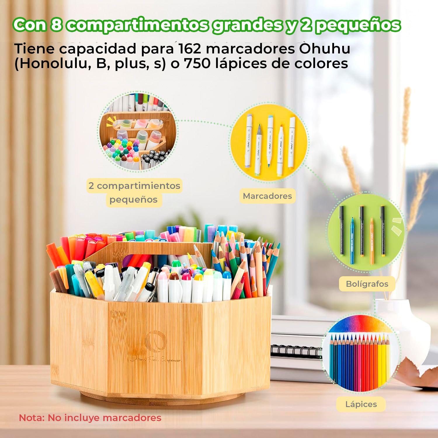 Ohuhu Organizador de Bambú Giratorio para 162 Marcadores-4