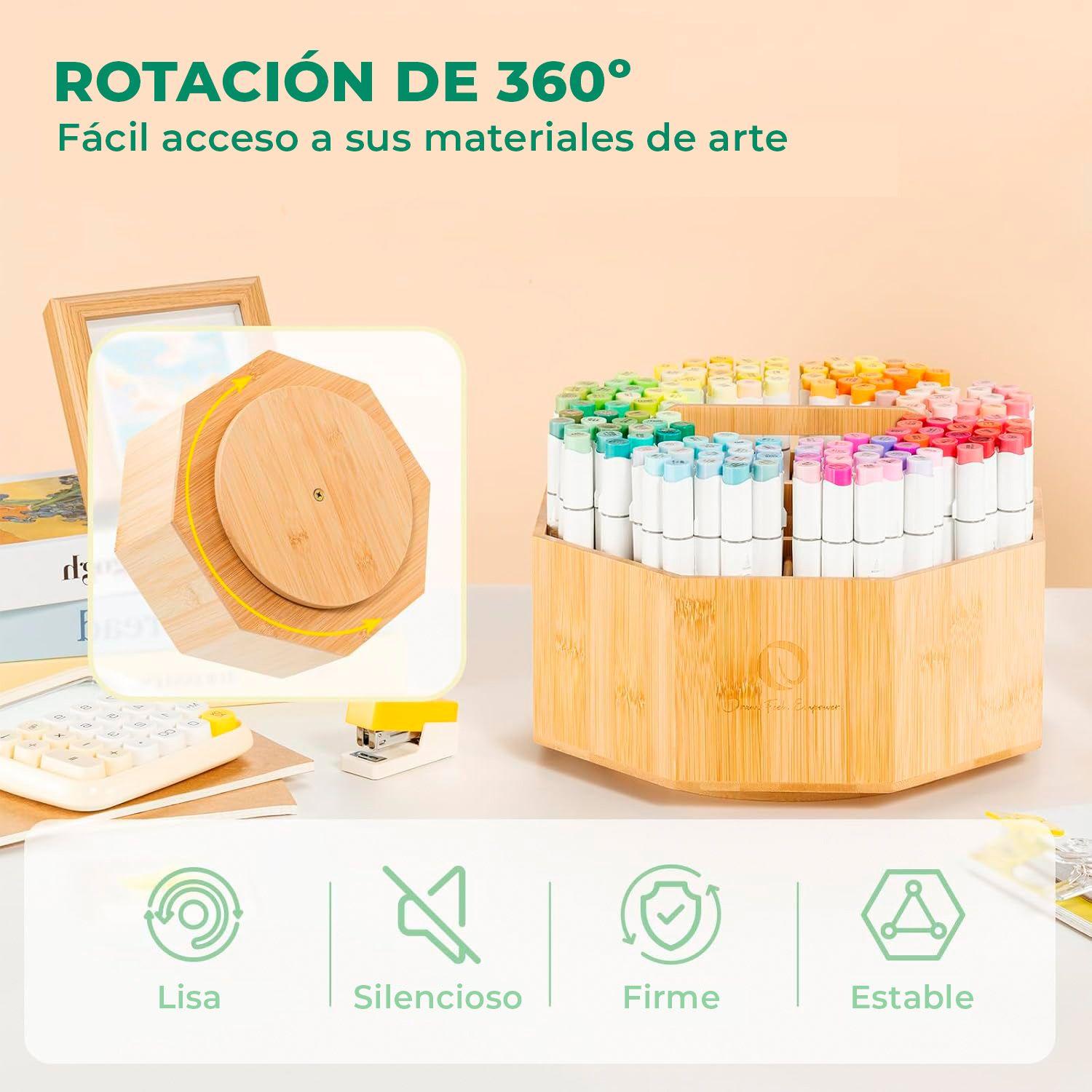 Ohuhu Organizador de Bambú Giratorio para 162 Marcadores-5