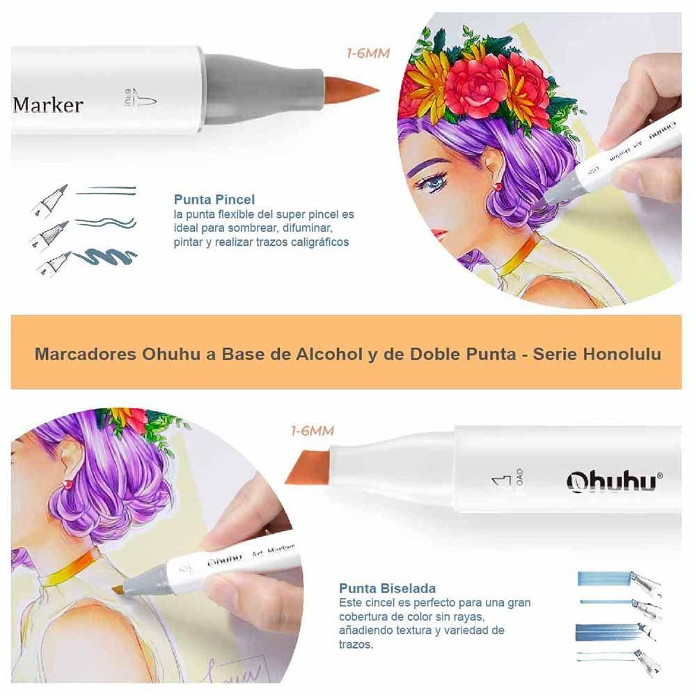 Ohuhu 320 Marcadores Alcohol + 1 Blender Pincel & Biselada-3