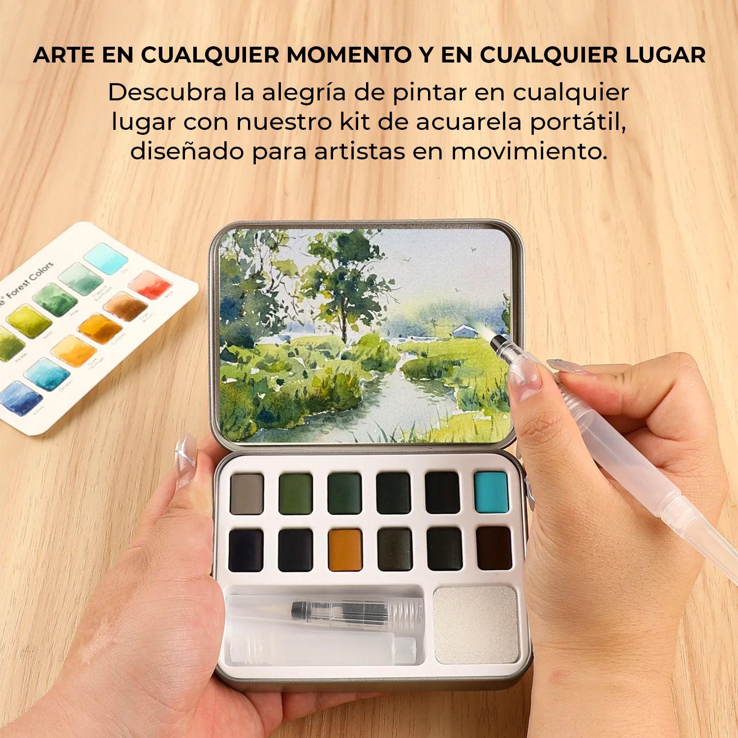 Grabie Set Acuarela de Bolsillo +Pincel 12 colores de Bosque-3
