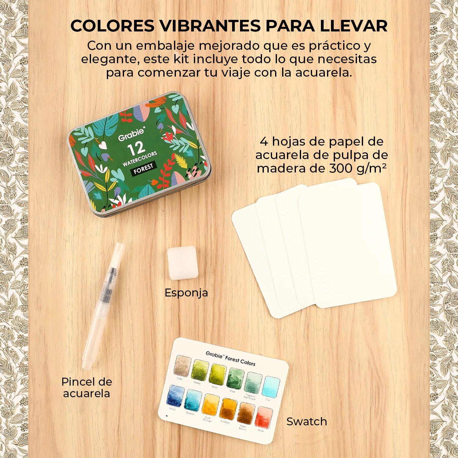 Grabie Set Acuarela de Bolsillo +Pincel 12 colores de Bosque-4
