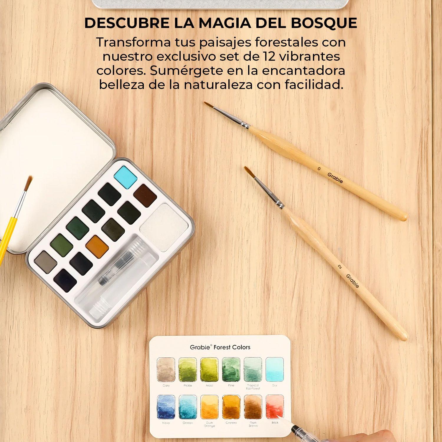 Grabie Set Acuarela de Bolsillo +Pincel 12 colores de Bosque-5