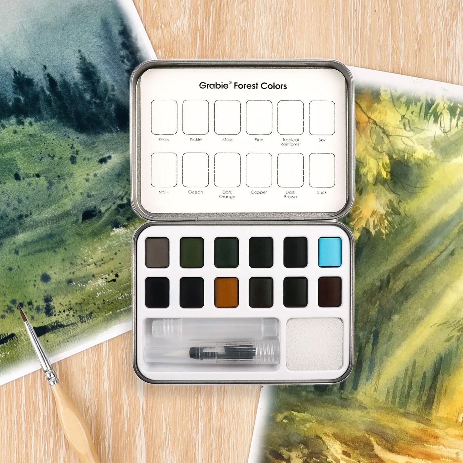 Grabie Set Acuarela de Bolsillo +Pincel 12 colores de Bosque-7