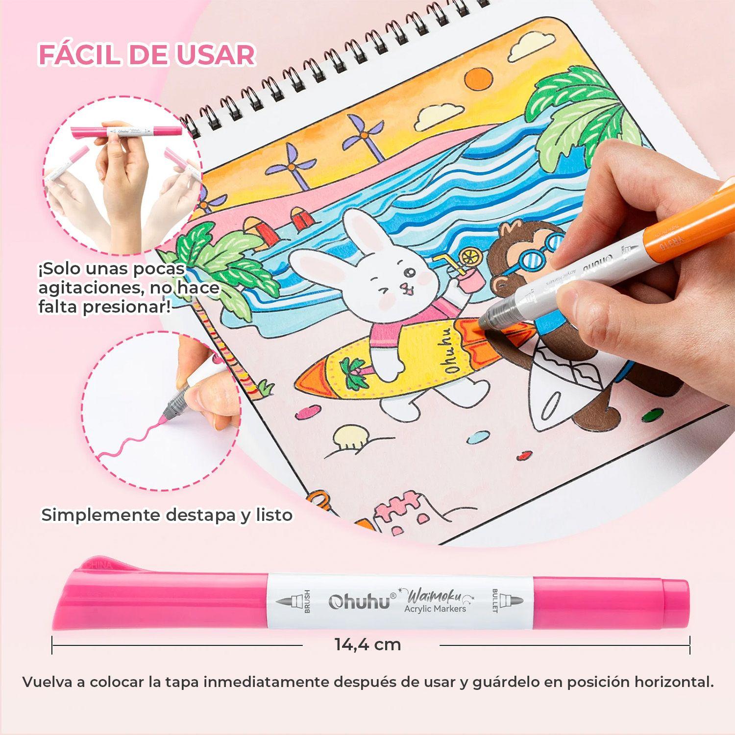 Ohuhu 24 Marcadores Acrílicos Waimoku Puntas Pincel&Bala-3
