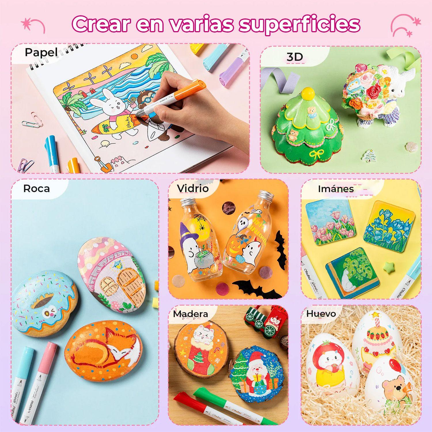 Ohuhu 24 Marcadores Acrílicos Waimoku Puntas Pincel&Bala-5