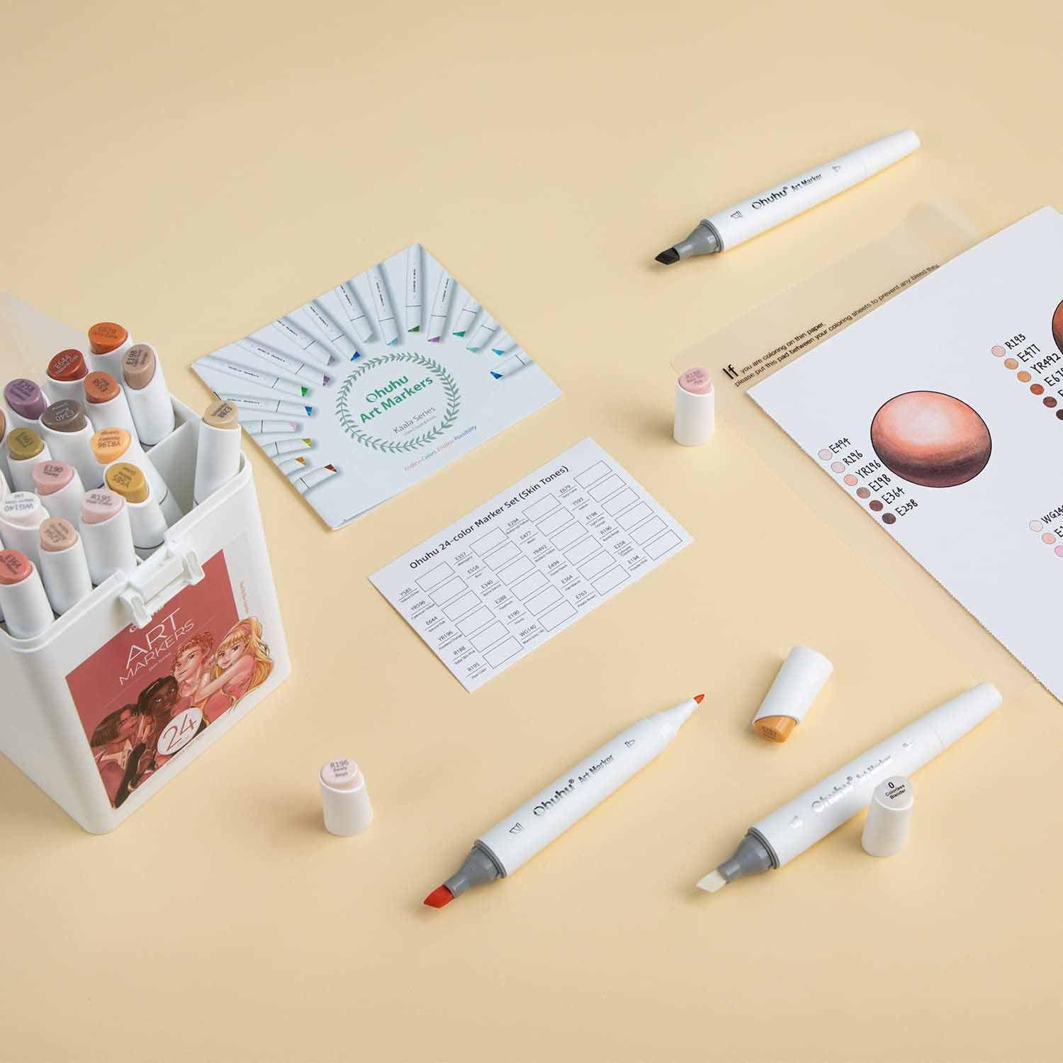 Ohuhu 24 Marcadores Alcohol tonos Piel Fina&Biselada Delgada-6