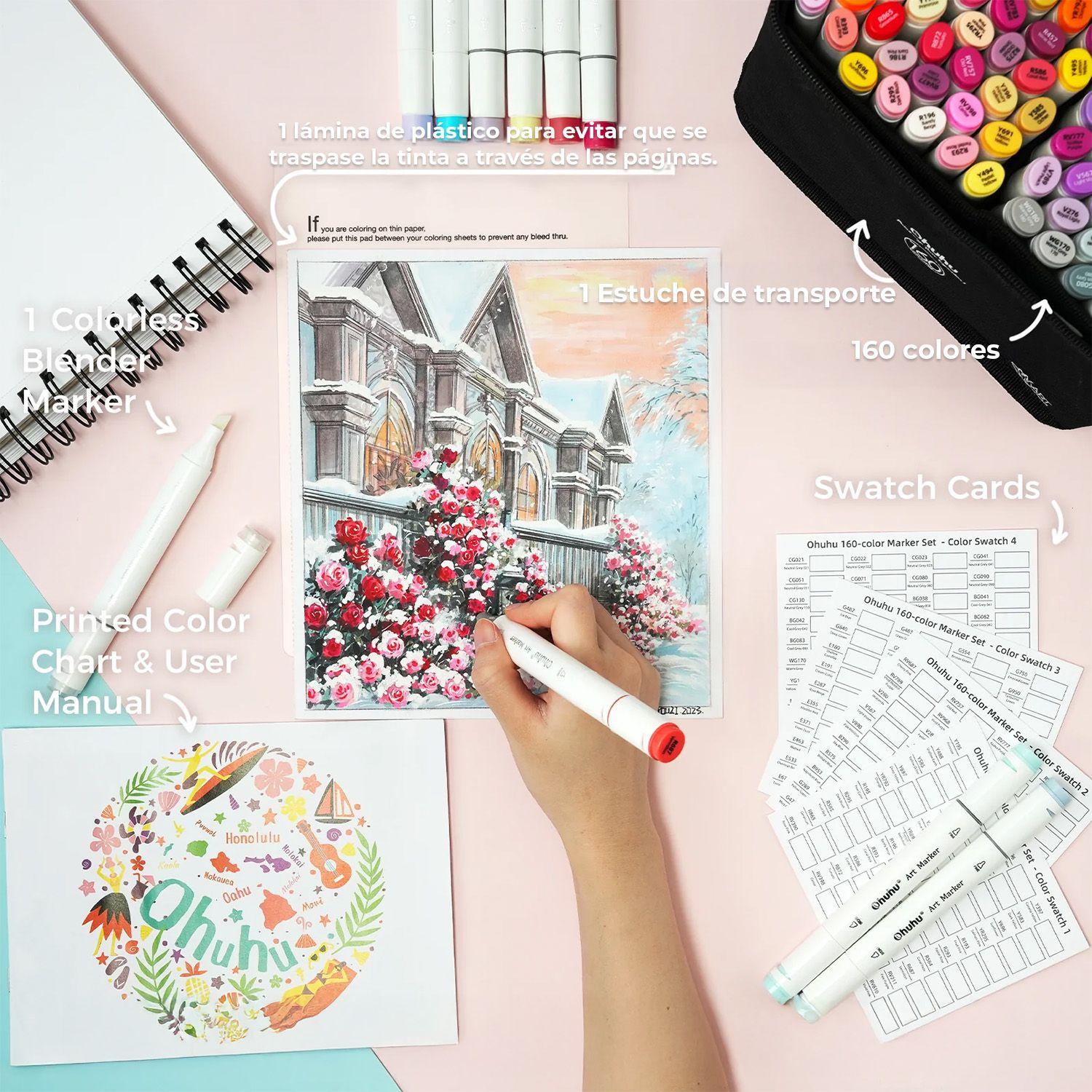 Ohuhu 160 Marcadores Alcohol + 1 Blender Oahu Fina&Biselada-7