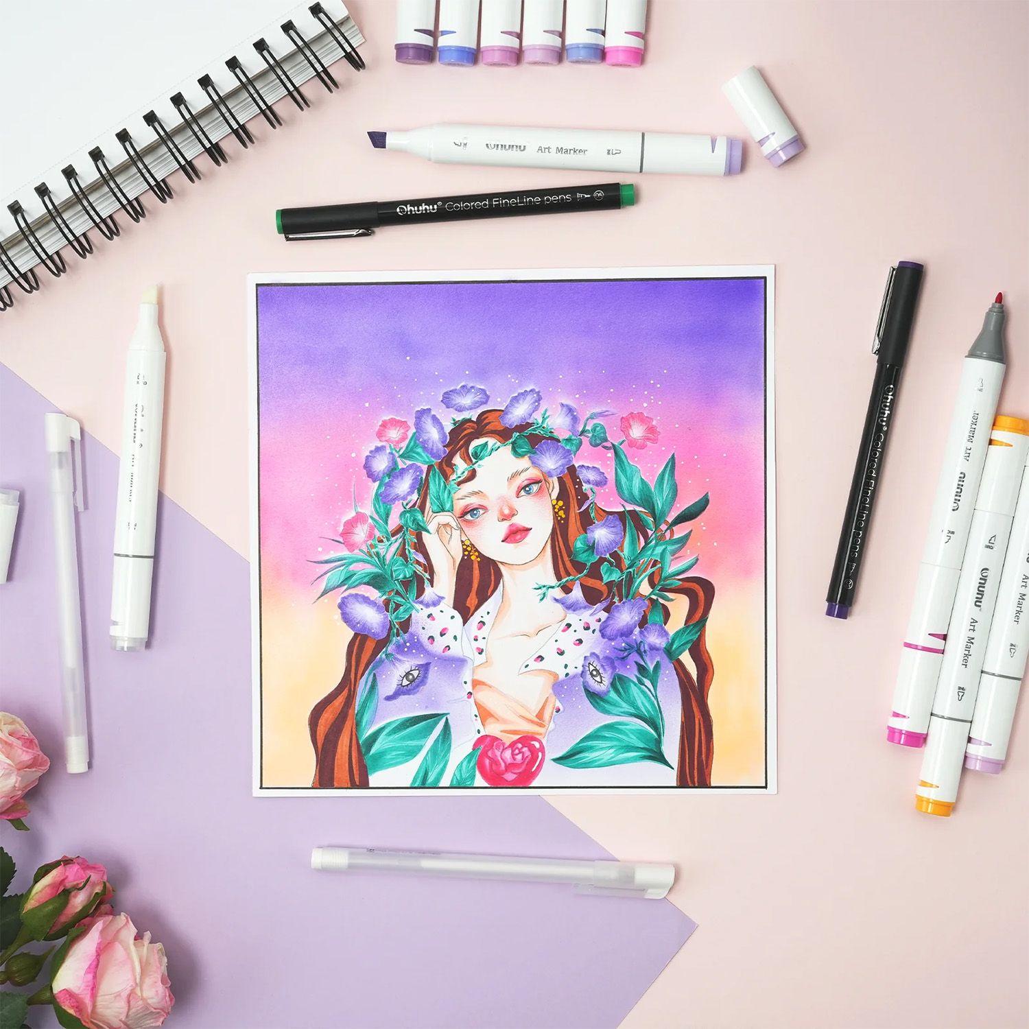 Ohuhu 160 Marcadores Alcohol + 1 Blender Oahu Fina&Biselada-9