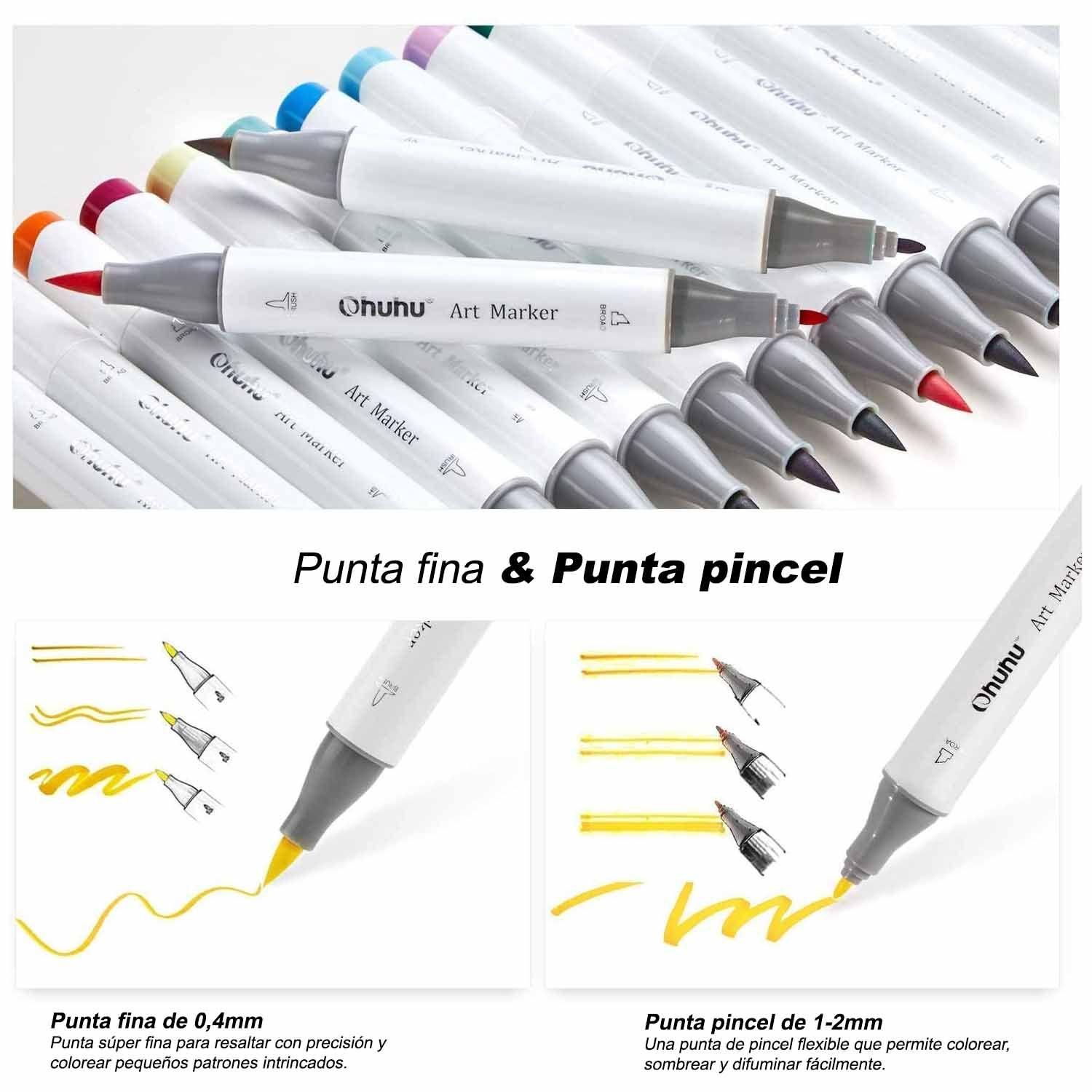 Ohuhu 120 Marcadores Alcohol Basicos +Blender Pincel&Fina-2