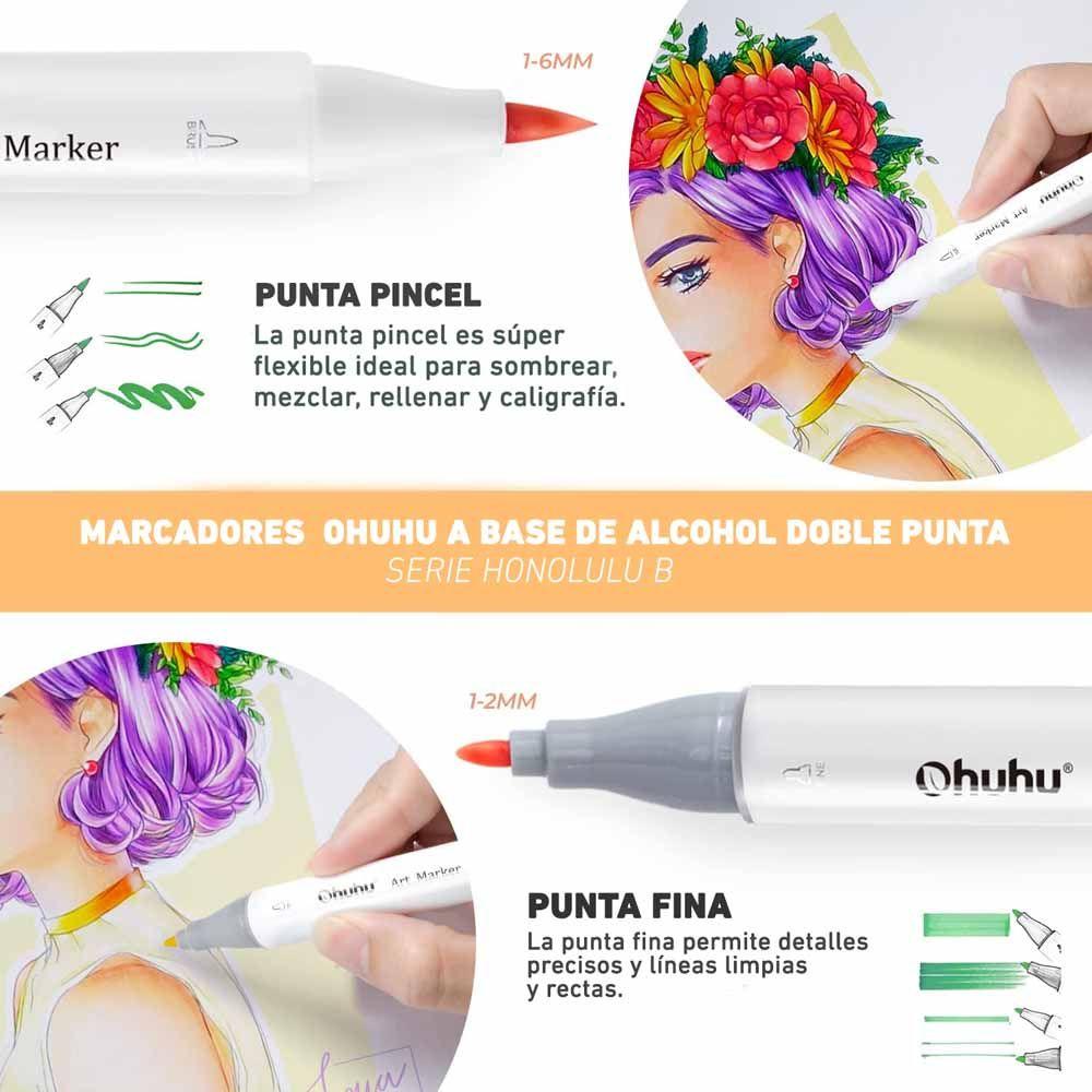 Ohuhu 104 Marcadores Alcohol + 1 Blender Pincel & fina-3