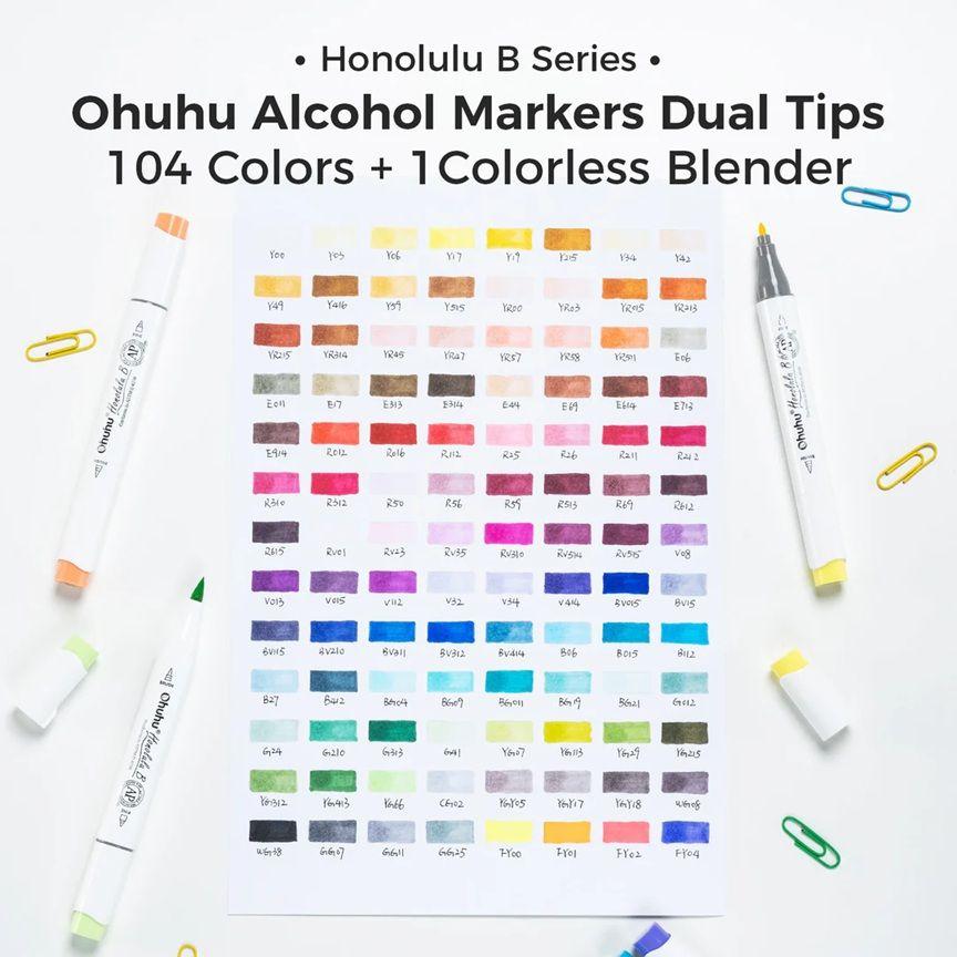 Ohuhu 104 Marcadores Alcohol + 1 Blender Pincel & fina-2