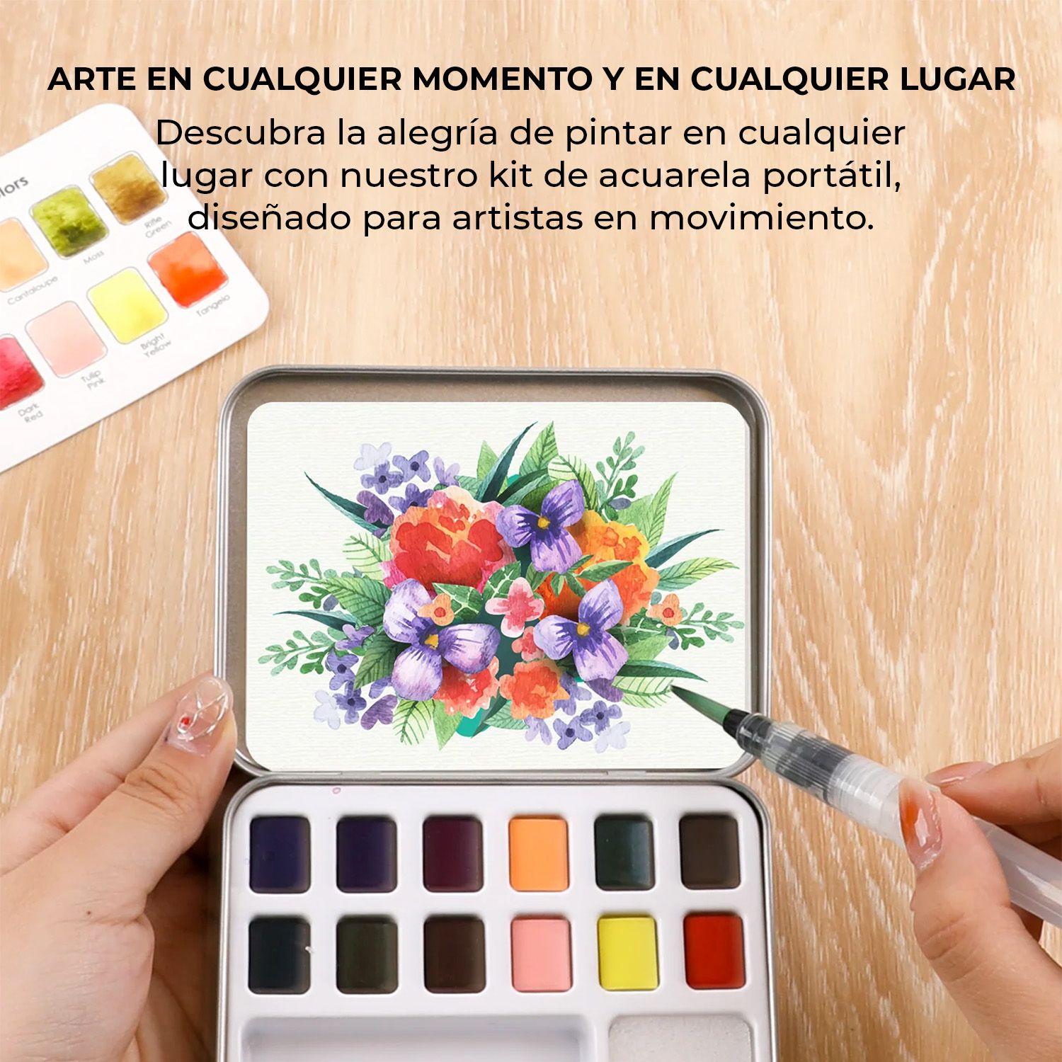 Grabie Set Acuarela de Bolsillo + Pincel 12 colores Florales-3