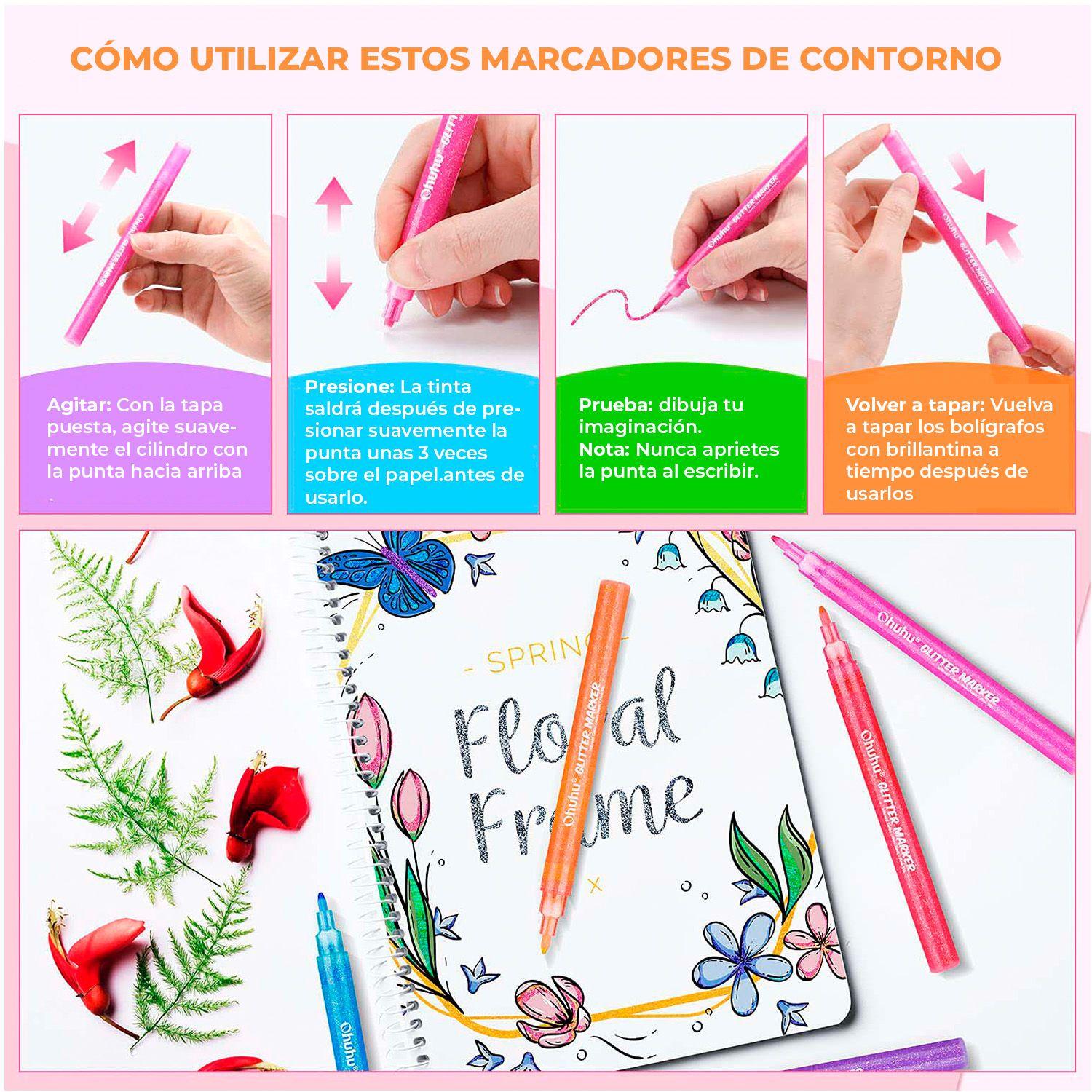 Ohuhu 12 Marcadores Glitter Metálicos Purpurina punta 0,7mm-2