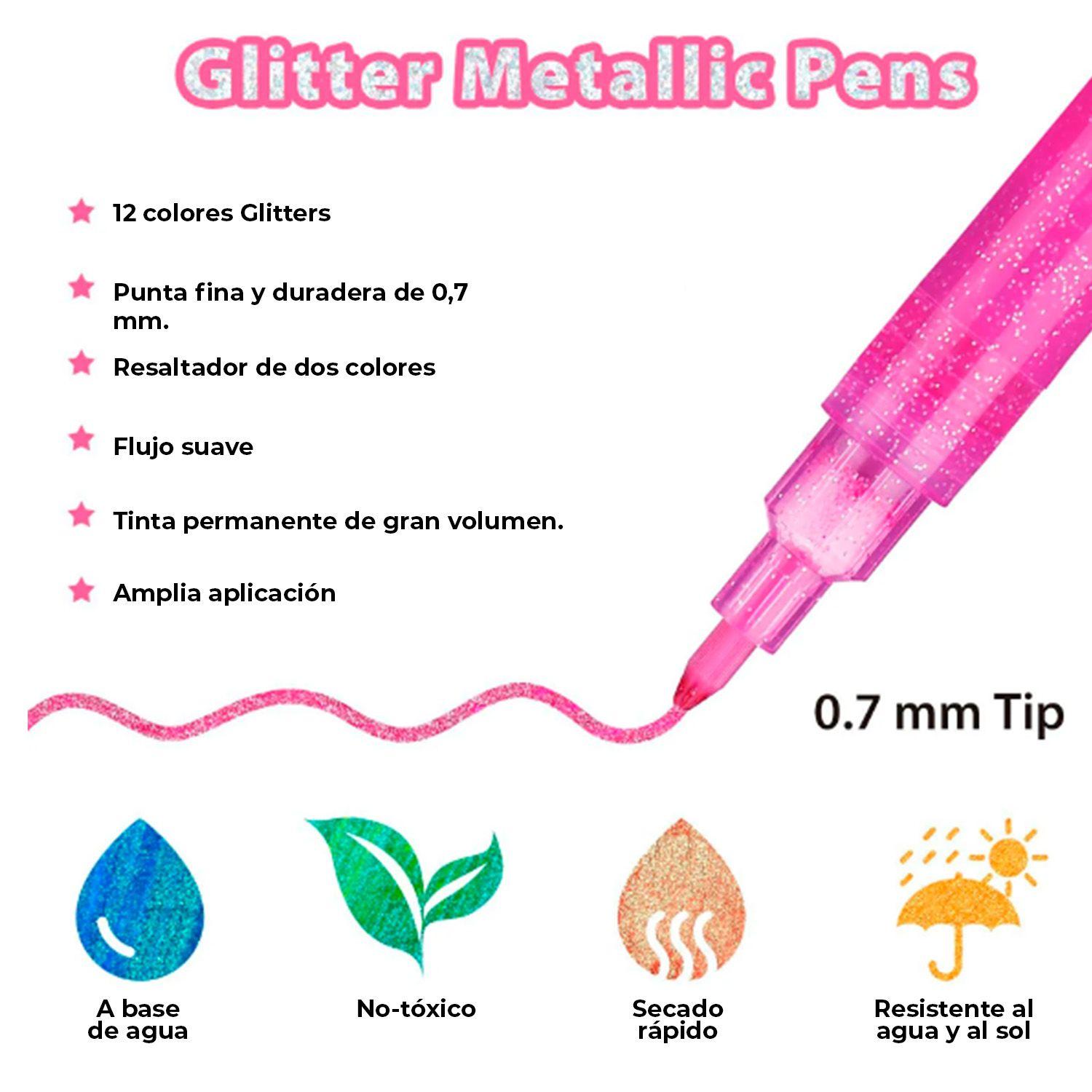 Ohuhu 12 Marcadores Glitter Metálicos Purpurina punta 0,7mm-4