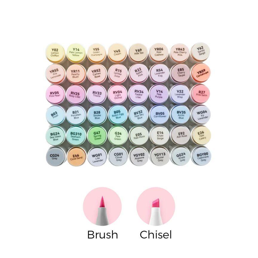 Ohuhu 48 Marcadores Alcohol Pastel Sweetness Pincel&Biselada-2